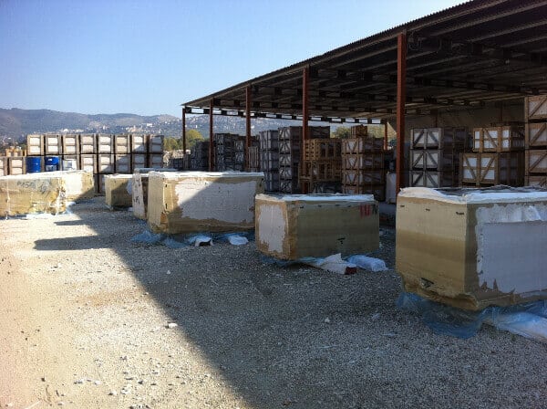 Stone blocks location in factory prior to manufacturing
